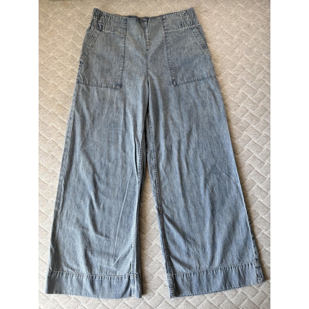 We The Free Jeans Womens Large Blue Light Wash Wide Leg Breezy Denim Pull On - Picture 5 of 12
